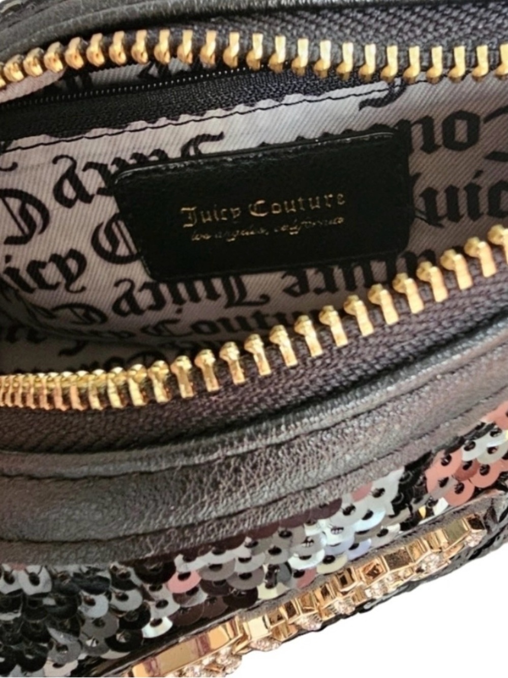 Juicy Couture Black Sequin Mini Barrel Bag Y2K Gold Hardware Crossbody Glam - Picture 8 of 8